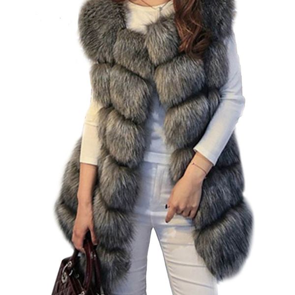 

women's luxury jacket splicing autumn winter imitation vt women's special middle and long fur coat, Black;brown