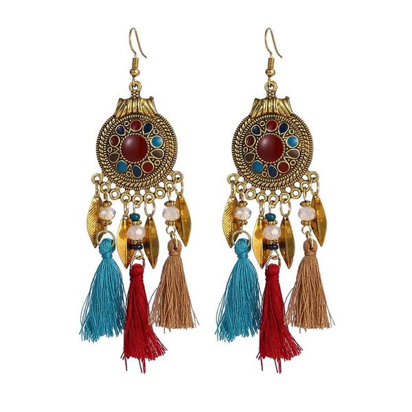 

dangle & chandelier bohemian fringed tassel earrings for women girls round compass dripping oils retro long alloy jhumka jewelry, Silver