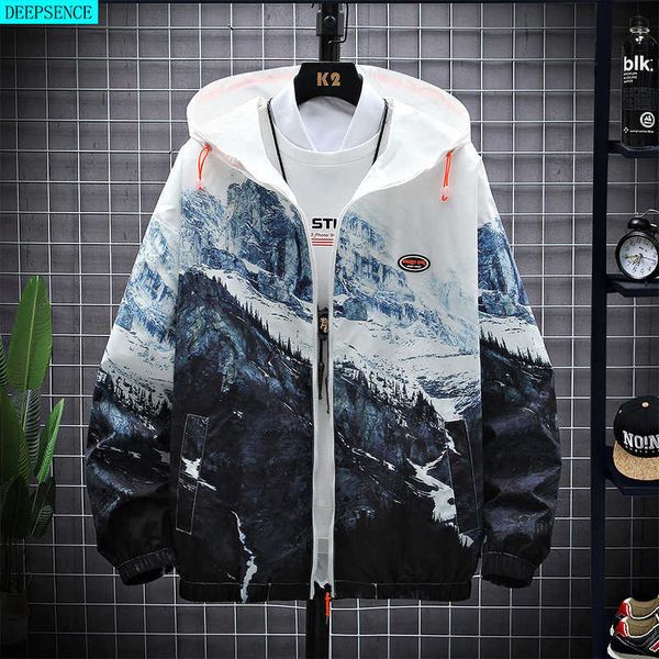 

spring printed hooded jacket men's trend student sportswear men's big jacket youth jacket men 211013, Black;brown