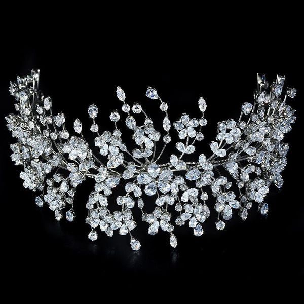 

hair clips & barrettes luxury 3a cubic zircon wedding headpieces bridal headdress women jewelry accessories hq0695, Golden;silver