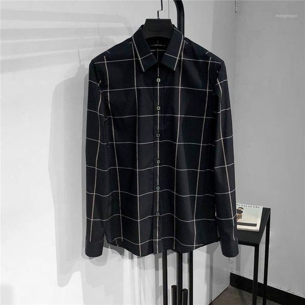 

men's dress shirts bird's summer 2021 black striped quarter sleeve shirt slim fit business casual cotton plaid, White;black