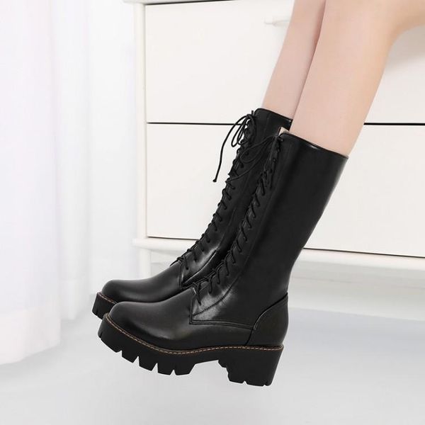 

boots big size women shoes for ladies cross binding waterproof table, Black