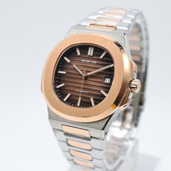

day date nautilus automatic mechanical mens watches drop stainless steel men gold watch gifts wristwatches, Slivery;brown