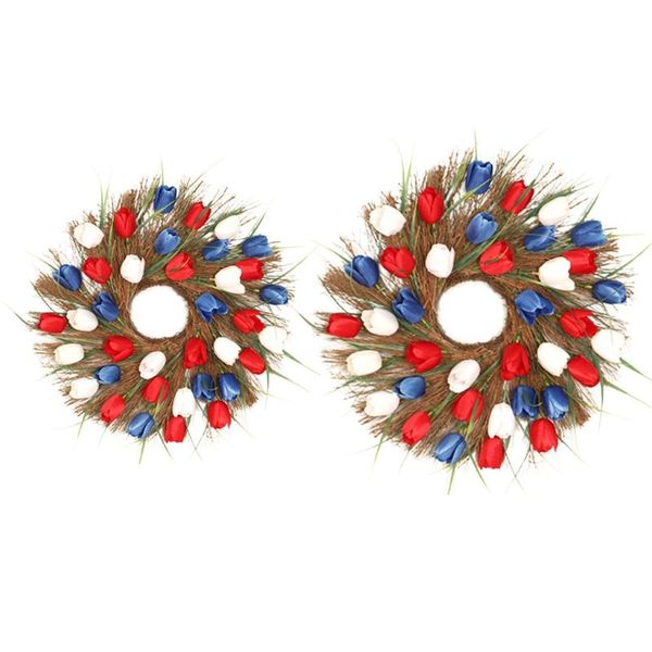 

artificial tulipe flower wreath spring summer door garland front window wedding hanging ornament home decor decorative flowers & wreaths
