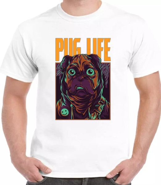 

FAN PUG LIFE FUNNY COOL ART GRAPHIC DESIGN HIGH QUALITY T Shirt, White;black