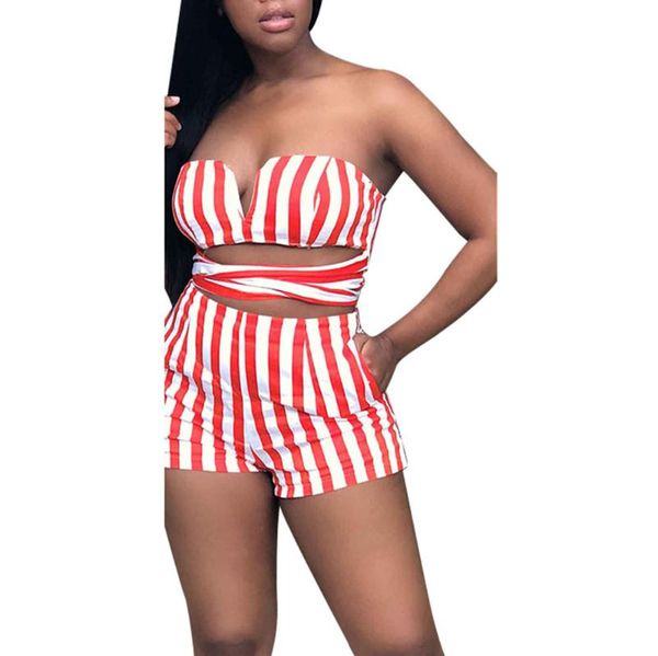 

women's jumpsuits & rompers playsuits women off shoulder striped sleeveless spaghetti front tie shorts summer beach, Black;white