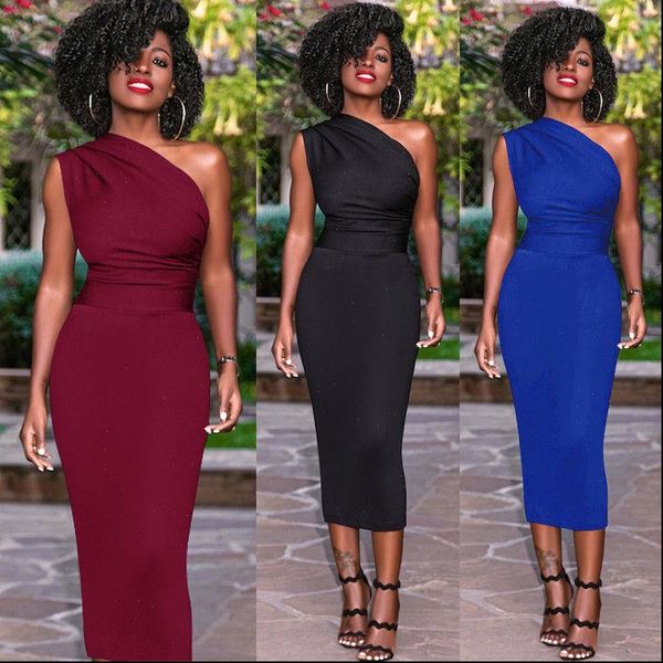 

summer sleeveless one womens dress shoulders bodycon casual party evening midi mid calf formal, Black;gray