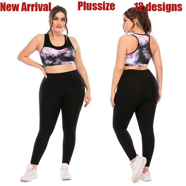 

women plus size yoga suit sportswear gym sport running sets sportsuits for female big large tracksuit tacking wear 210813, Gray