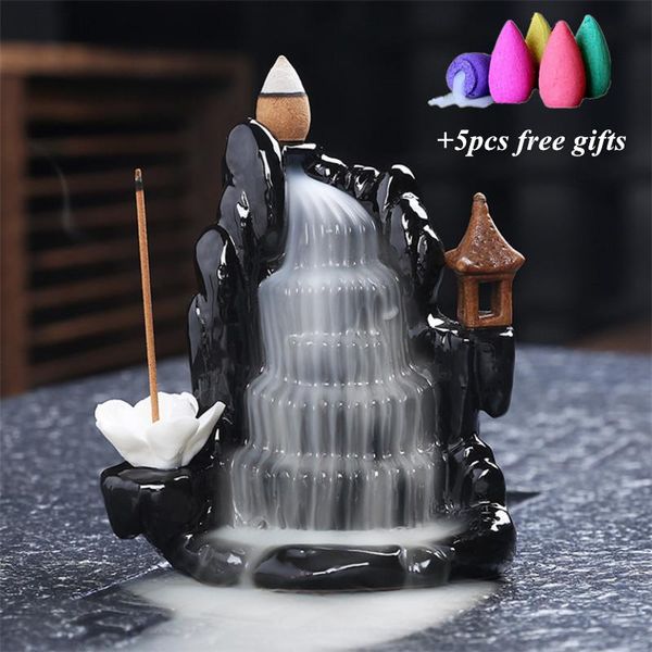 

ceramic smoke backflow incense burner waterfall holder creative black glaze aroma censer handicrafts home decor ornament fragrance lamps