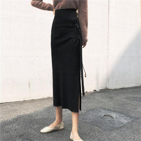 

skirts 2021 autumn black knitted long women high waist maxi skirt ladies slim office work pencil gd400