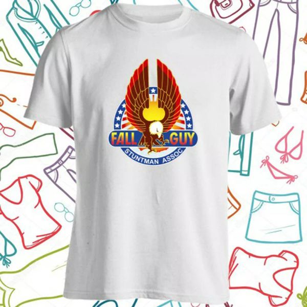 

the fall guy 80s logo stuntman men's white t-shirt size s to 3xl, White;black