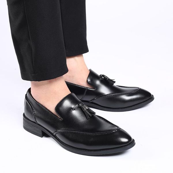 

dress shoes leather men for offical loafers business casual formal wedding party, Black