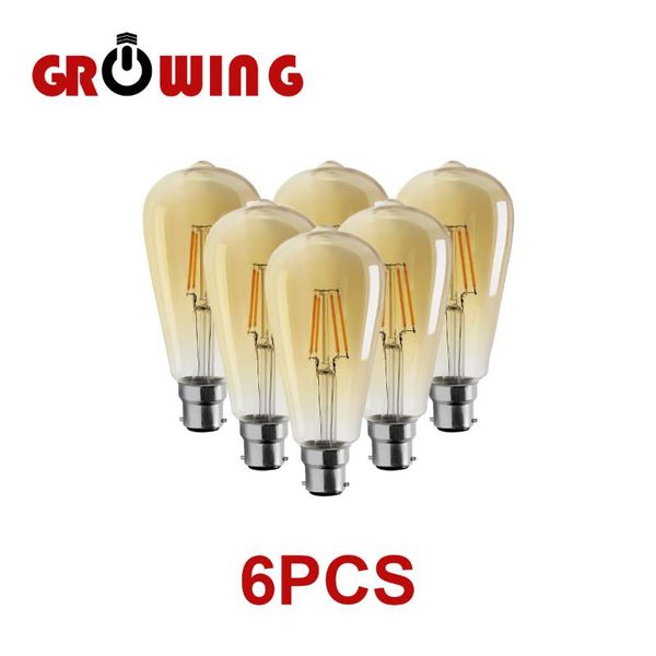

other lighting bulbs & tubes 6pcs/lot st64 filament bulb 6w b22 retro edison 220-240v vintage 2700k glass lamp