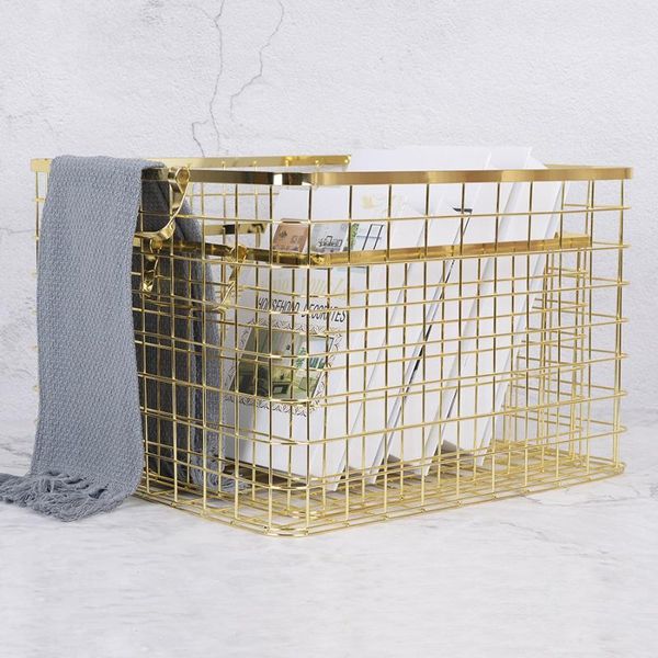 

storage baskets northern european style gold iron basket rose large laundry kitchen finishing