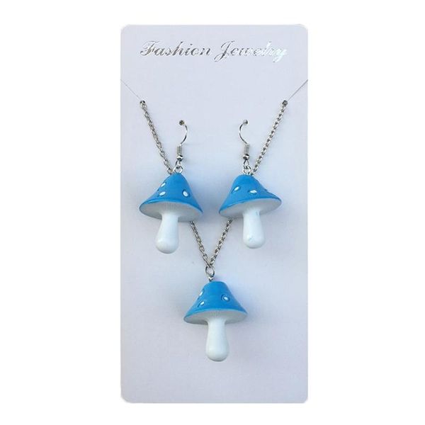 

earrings & necklace x7af colorful mushroom dangling set handmade gummy mushrooms necklaces rainbow colored vegetables jewelry, Silver