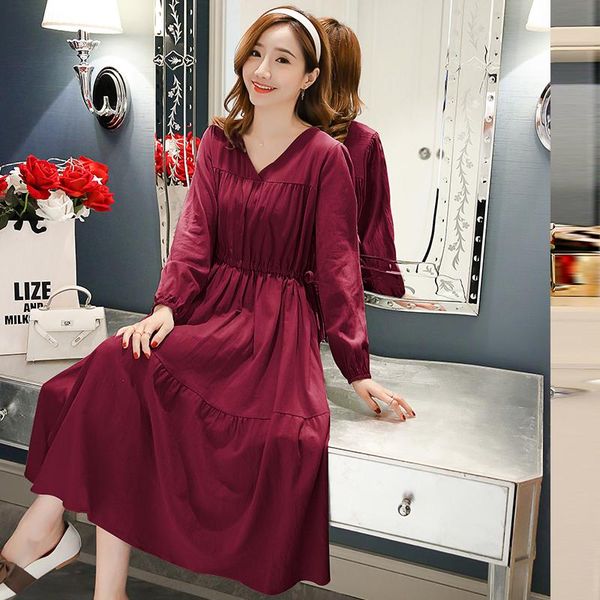 

maternity dresses 1020# clothes spring autumn v neck chiffon long sleeve loose dress for pregnant women pregnancy, White
