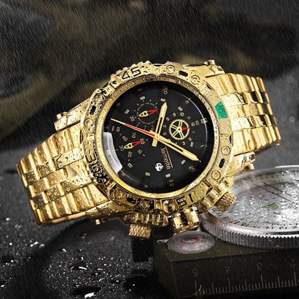 

wristwatches temeite men's watch fashion gold quartz wrist men stainless steel waterproof sport watches clock, Slivery;brown