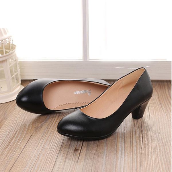 

dress shoes office lady solid basic pumps for women square heel ladies slip-on round ladyfemale single, Black