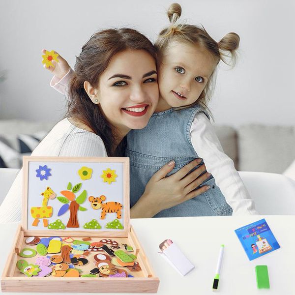 

new 100+pcs wooden magnetic animals put together a three-dimensional jigsaw drawing board 5 styles box educational toy gift