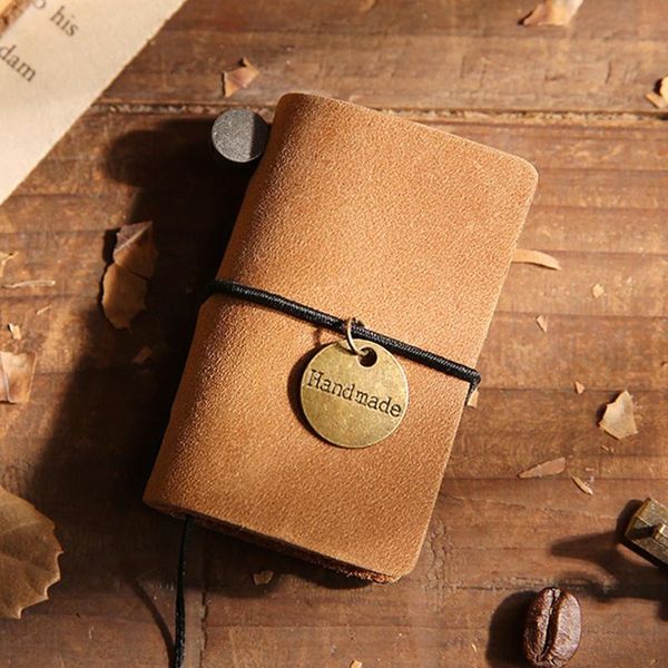 

school supply journey traveler diary cowhide cover notebook mini portable vintage daily memo notepad bandage retro notepads, Purple;pink