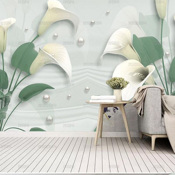 

wallpapers simple and noble three-dimensional mural jewelry flower calla wallpaper light luxury tv living room background wall