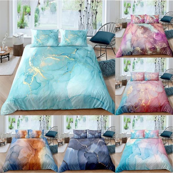 Set biancheria da letto in microfibra lucida marmorea Stampa 3D Copripiumino geometrico Federa Trapunta leggera 2/3 pezzi Biancheria da letto