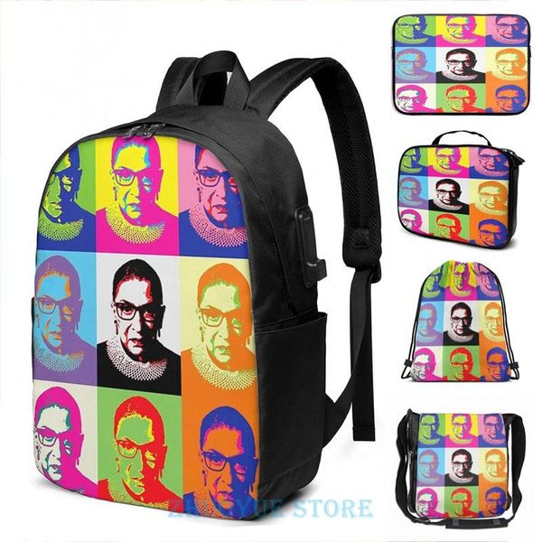 

backpack funny graphic print ruth bader ginsburg (2) usb charge men school bags women bag travel laptop