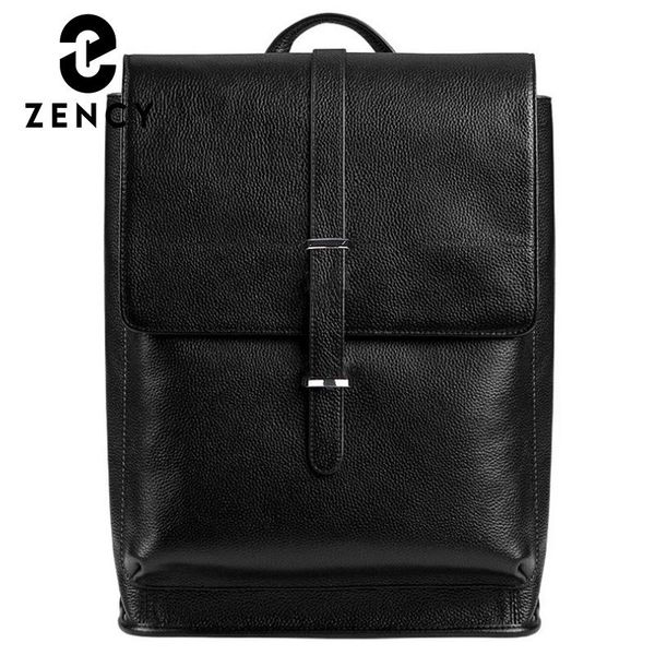 

zency simple travel bag for men and woman soft genuine leather backpack school bags bussiness laprucksack black