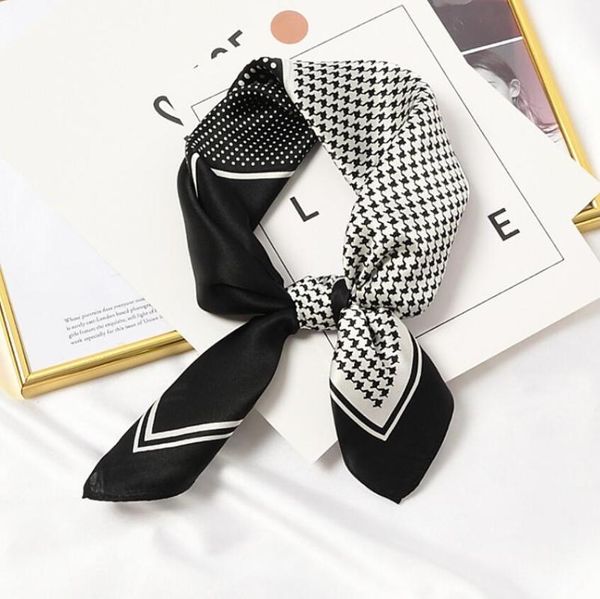 

scarves dots patchwork printed elegant women luxury multifunction silk headband hair scarf fashion ladies neckerchief bandana 53*53cm, Blue;gray