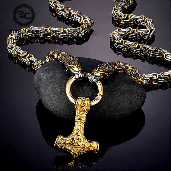 Dragon Mens Head Collane Viking Vegvisir Amuleto Mjolnir Ciondolo Rune norrene Ancora Acciaio inossidabile Mix Gold King Chain Jewelry9PT39PT3T47Q