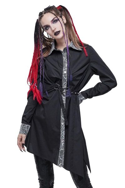 

casual dresses devil fashion gothic ladies tie shirt steampunk black and white gorgeous pattern long sleeve women dress, Black;gray