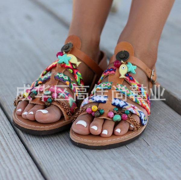 

slippers cross-tied mixed colors beach flat slides women novelty ethnic open toe summer ladies shoes, Black