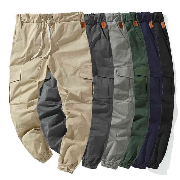 

men's pants elastic waistline pants of the load men in harem hip multi-pocket work, Black