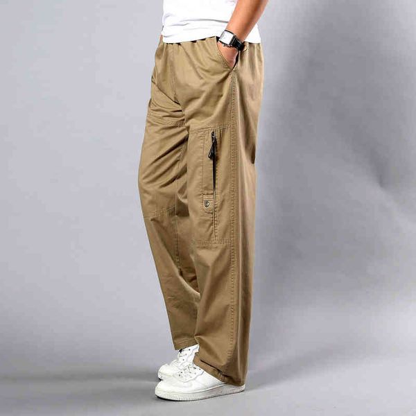 Pantaloni casual da uomo Autunno Plus Size Straight Plus Size 5Xl Tasca laterale Tattica Tuta larga in cotone nero Pantaloni cargo da uomo G0104