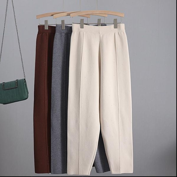 

knitted thick warm vertival striped womens capri harem autumn wintersolid peg leg fly workwear carrot trouser, Black;white