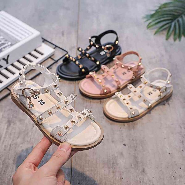 

girls' shoes spring 2021 new roman sandals princess baby middle and big children's soft soles summer willow nails students, Black;red