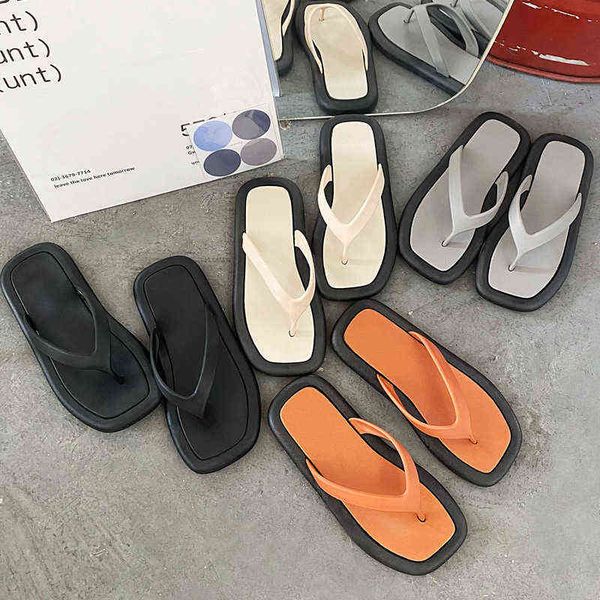 

slippers square toe flat women s outdoor beach flip flops new summer lightweight casual shoes size 36 41 zapatos de mujer 220304, Black
