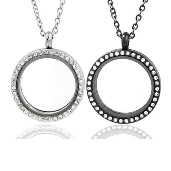 

pendant necklaces stainless steel round crystals magnetic closure living floating memory locket necklace for charm po picture jewelry gift, Silver