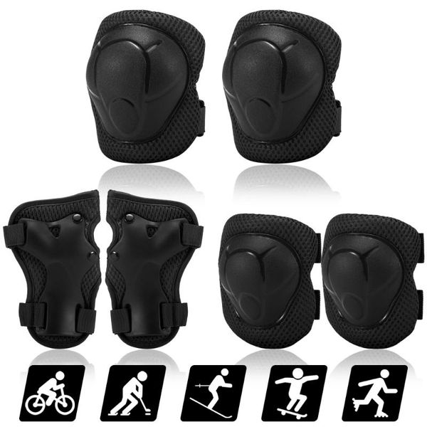 

elbow & knee pads kids set 6in1 protective gear kit children safety protection for rollerblading cycling skating, Black;gray