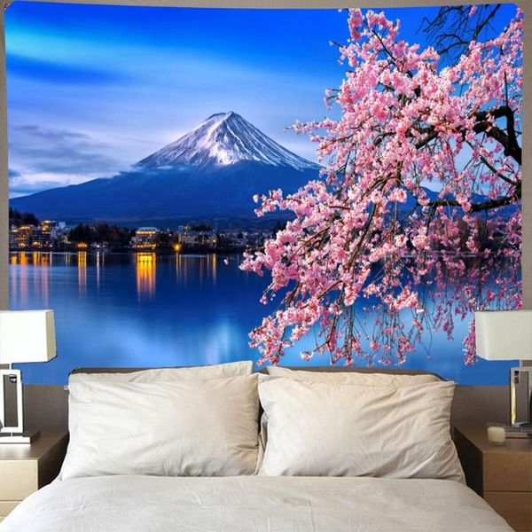 

tapestries cherry blossom mount fuji tapestry wall deco hanging beautiful landscape blanket living room bedroom home decor