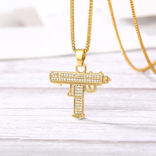 

personality punk men uzi gun pendant necklace women long chain hip hop fashion jewelry on the neck necklaces, Silver