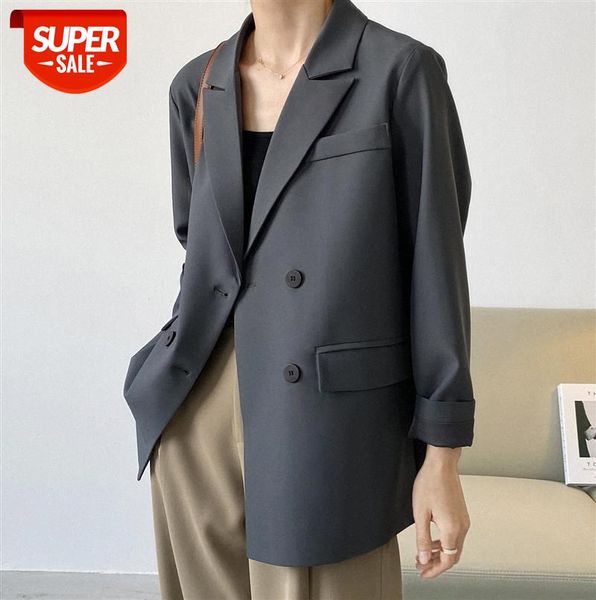 

zhi chenxi basic black small suit jacket women loose long-sleeved casual [fried street] 5125 #z385, Black;gray