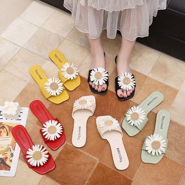 

slippers fairy style lazy women's shoes flat sandals flowers soft summer, Black