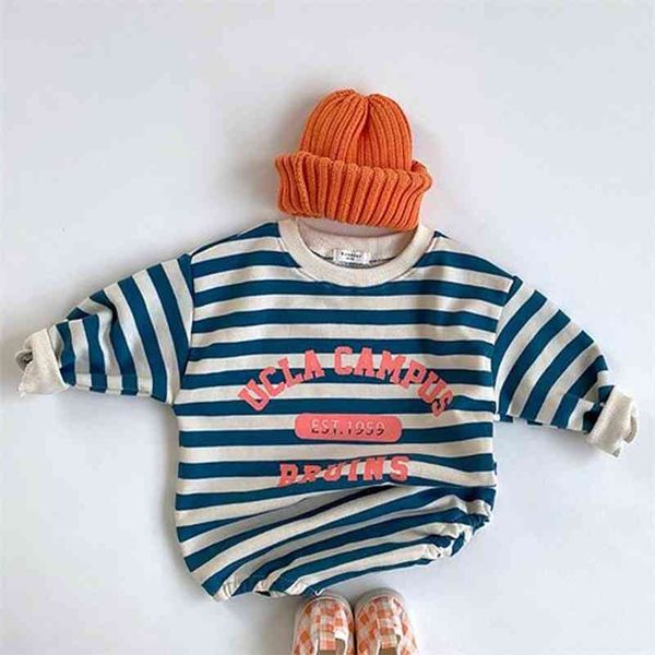 

autumn baby bodysuits long sleeve casual baby clothing letter print infant boys jumpsuits striped girls onesie 210413, White