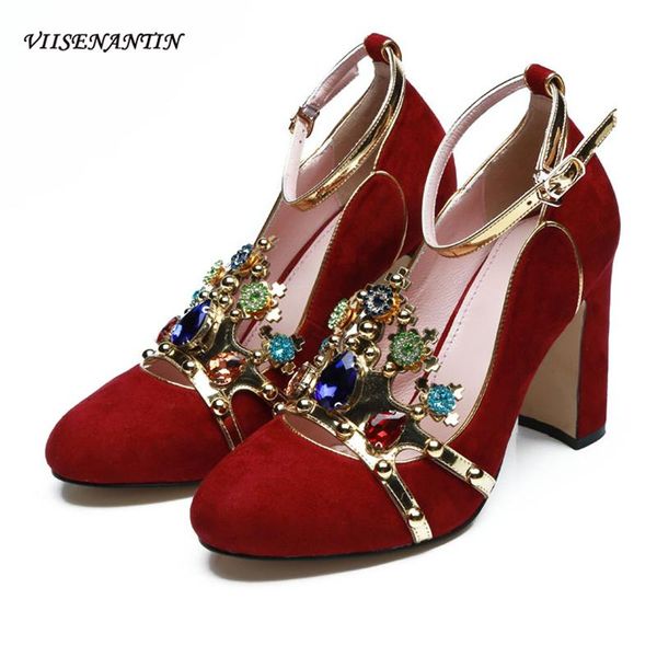 

dress shoes viisenantin high-end customized women catwalk high heel pumps sequins rhinstone crown decor woman party shoe wedding, Black