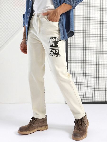 

men letter graphic slant pocket jeans d4bi#, Blue