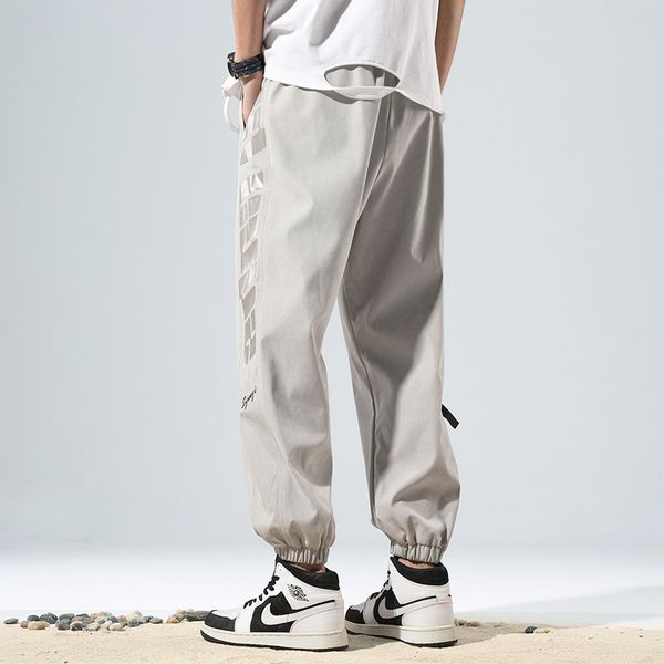 

men 2021 spring autumn new fashion casual sweatpants men drawstring hight street streetwear loose fit ankele length pants men, Black