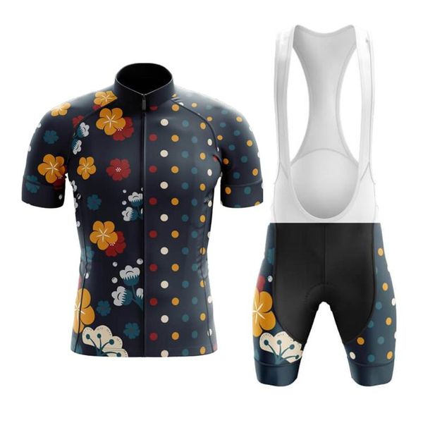 

racing sets classic abstract flowers summer men's cycling jersey set mtb road bicycle team riding short sleeve bike wear clothing, Black;blue