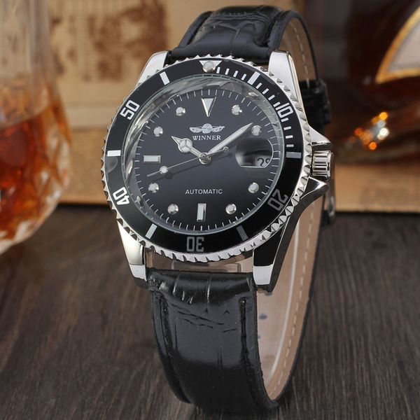 

fashion fire winner human clocks luxury man classic sports poison mechanical leather relogio masculino, Slivery;brown