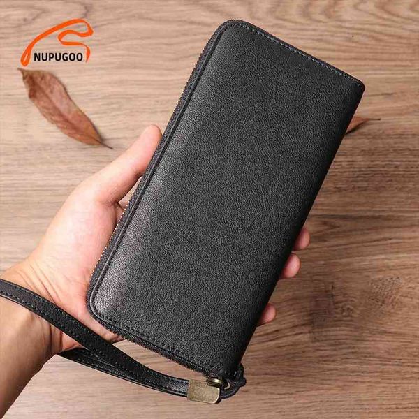

casual long wallet men genuine leather clutch bag man business card holder purse male small, Red;black
